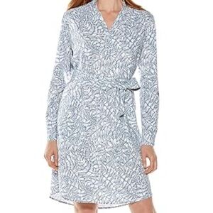 Coolibar Sun protection shirt dress Blue White Leaf-Pattern UPF 50 sz L summer